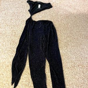 Black textured glitter one shoulder cut out jumpsuit